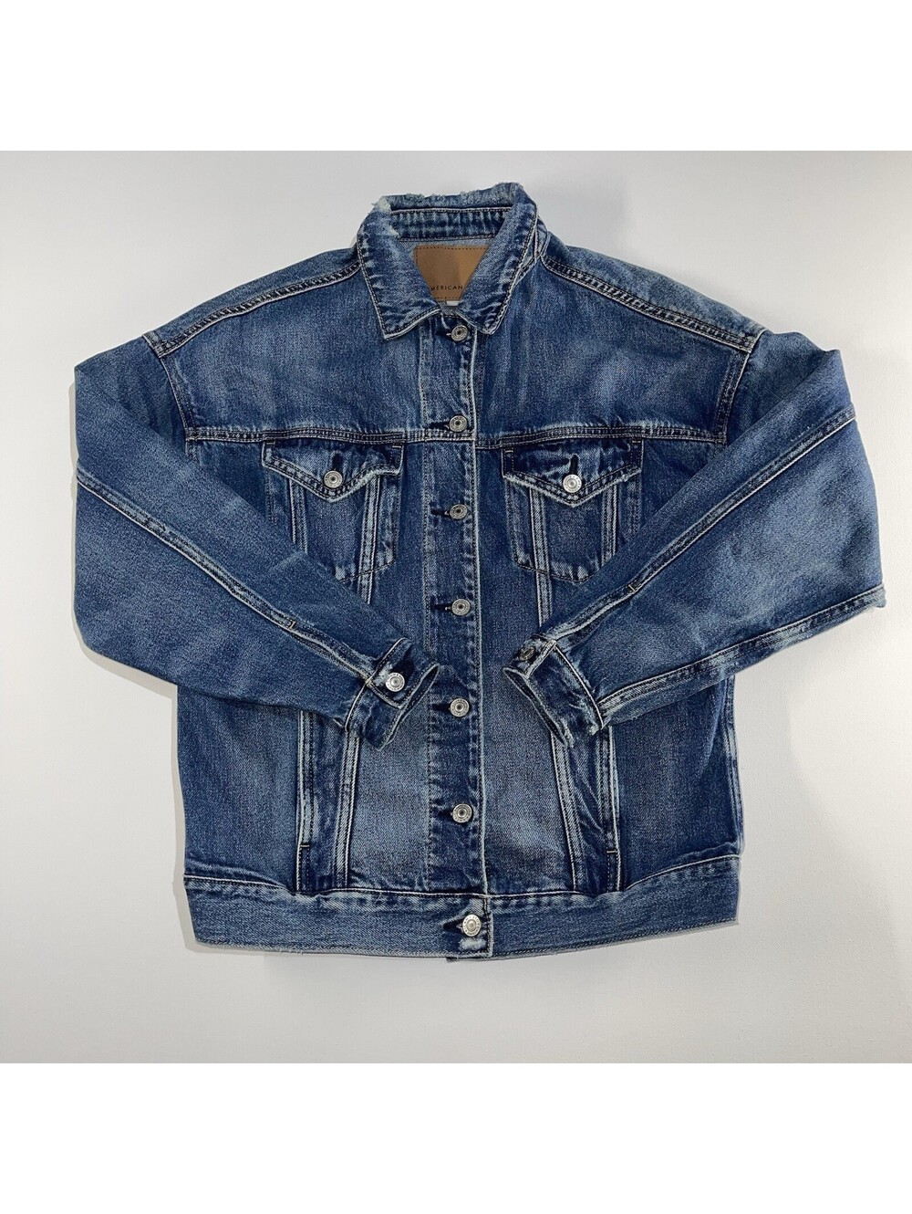 American Eagle Trucker Jean Jacket XS Button Front Medium Wash Denim Grunge Y2K